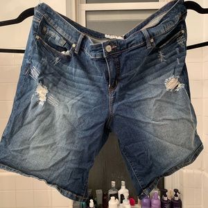Distressed jean shorts